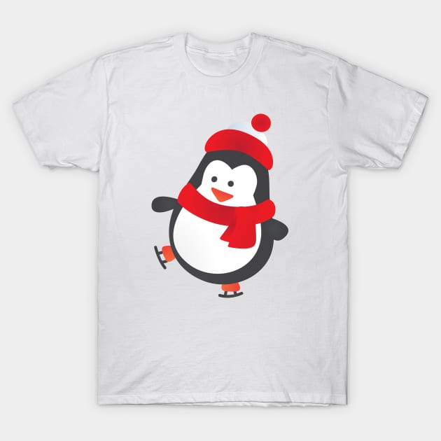 Cute Winter Penguin on Ice Skates T-Shirt by bluerockproducts